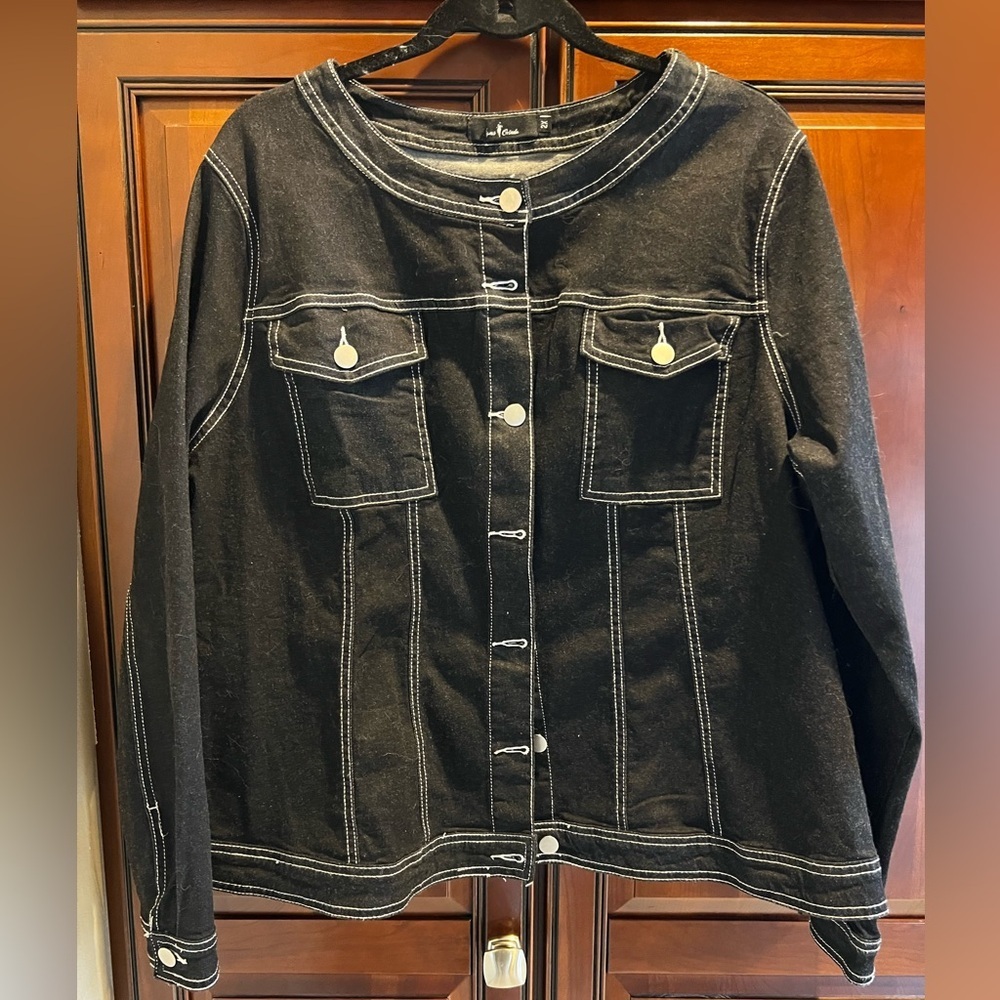 Agnes Orinda Black Stretch Denim Jacket - 2XL - Picture 2 of 9
